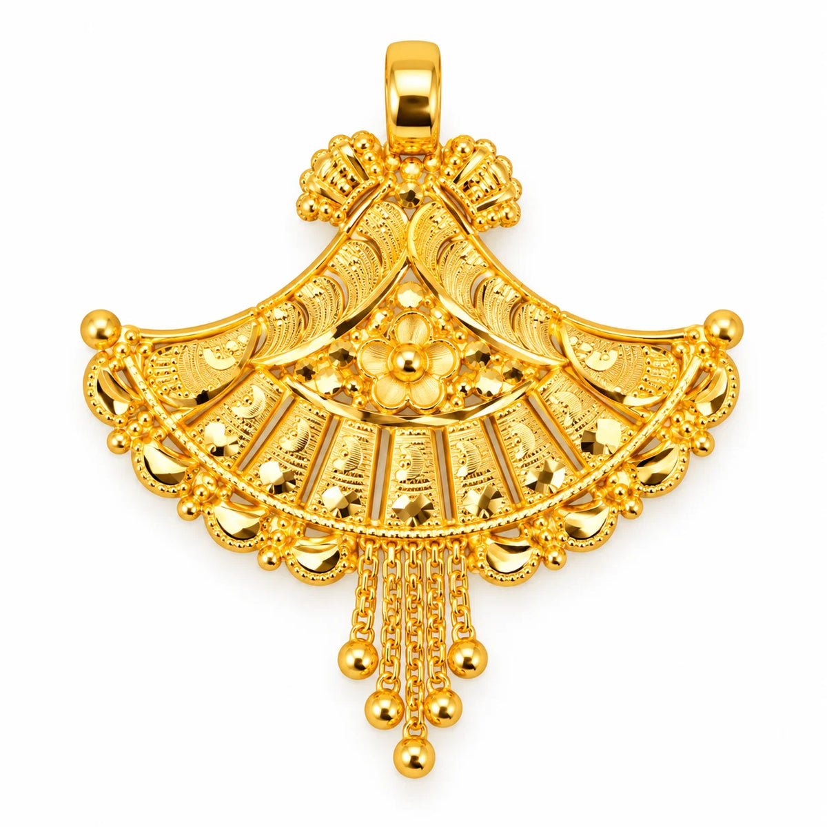 Traditional Floral Fan-Shaped Gold Finish Pendant
