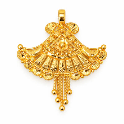 Traditional Floral Fan-Shaped Gold Finish Pendant