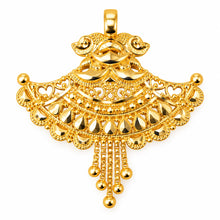 Traditional Gold Finish Fan-Shaped Pendant with Heart & Teardrop Detailing