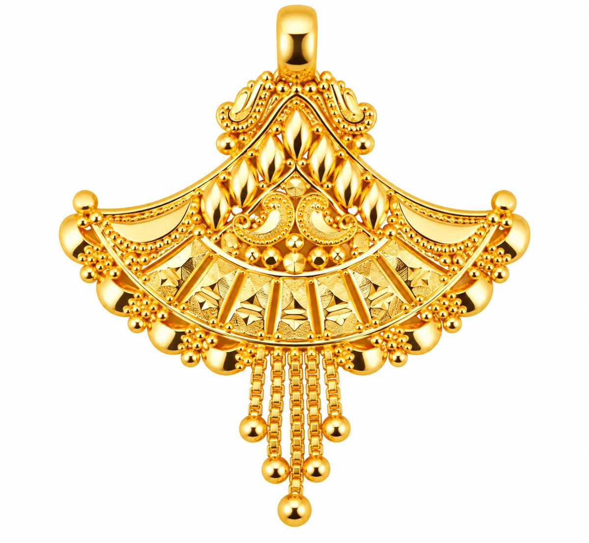 Traditional Gold Finish Fan-Shaped Pendant with Leaf Detailing
