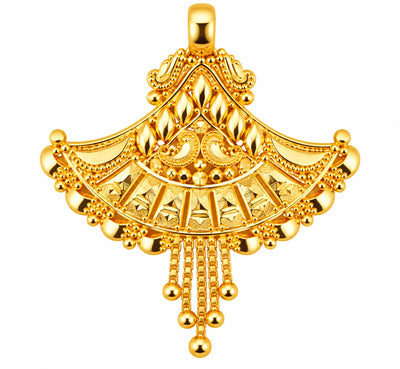 Traditional Gold Finish Fan-Shaped Pendant with Leaf Detailing
