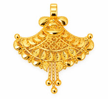 Traditional Fan-Shaped Gold Finish Pendant with Hanging Bead Drops