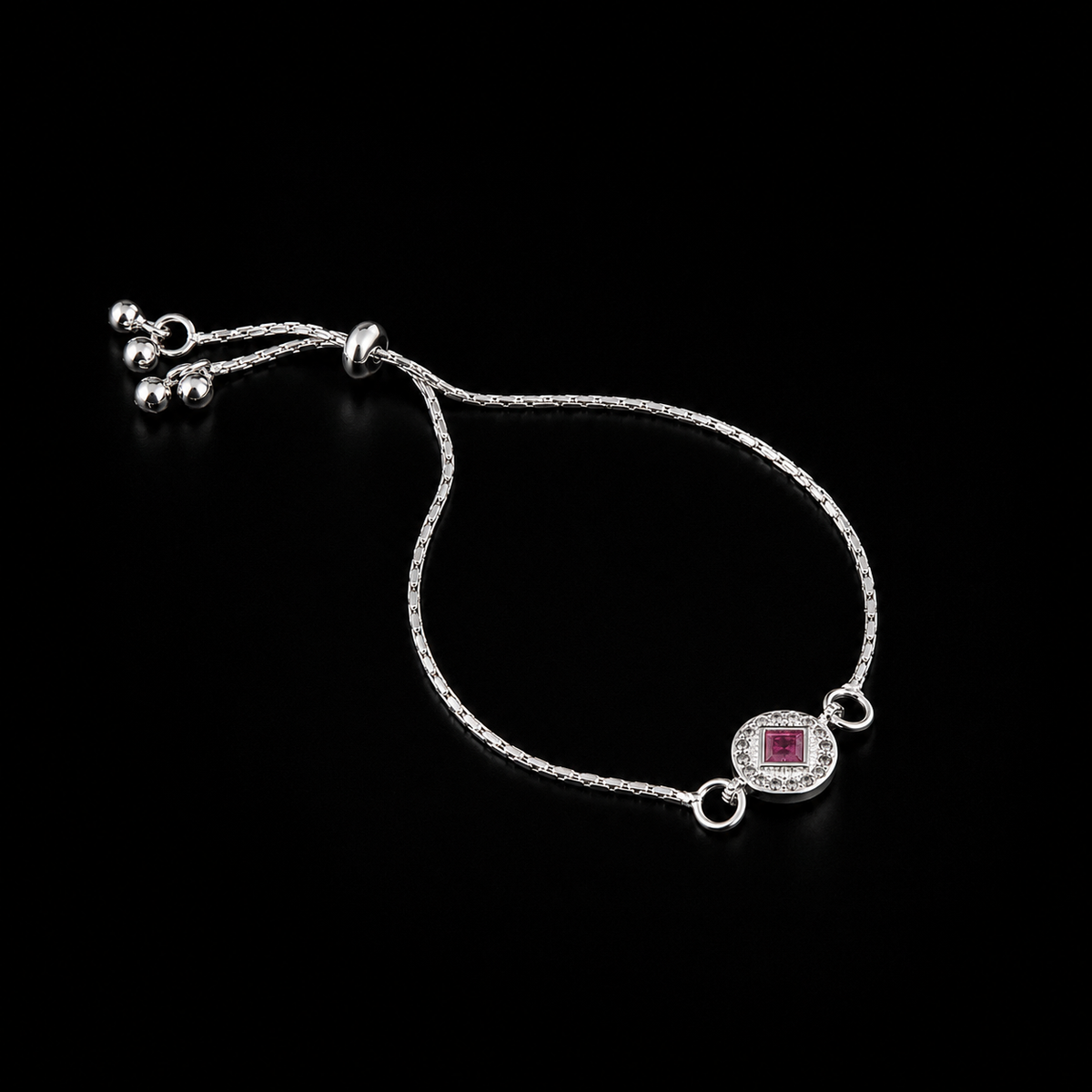 Elegant Square Pink Stone Chain Bracelet