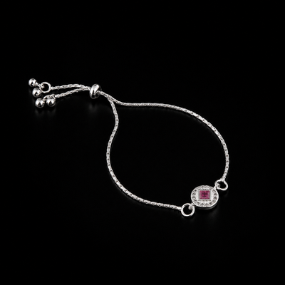 Elegant Square Pink Stone Chain Bracelet