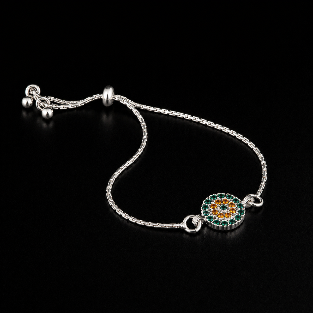 Elegant Green Silver-Tone Floral Bracelet