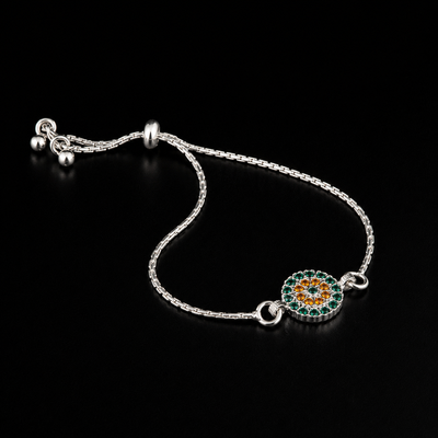 Elegant Green Silver-Tone Floral Bracelet