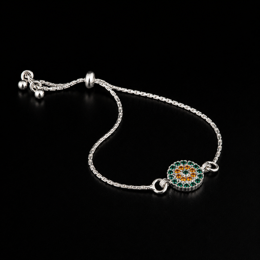 Elegant Green Silver-Tone Floral Bracelet