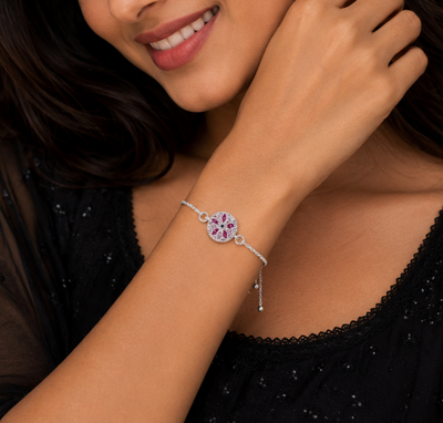 Elegant Pink Floral Round Bracelet