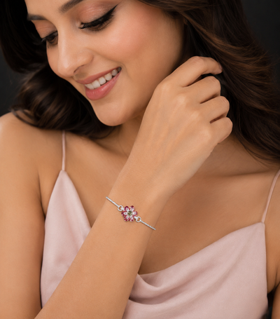 Elegant Pink Flower Charm Bracelet