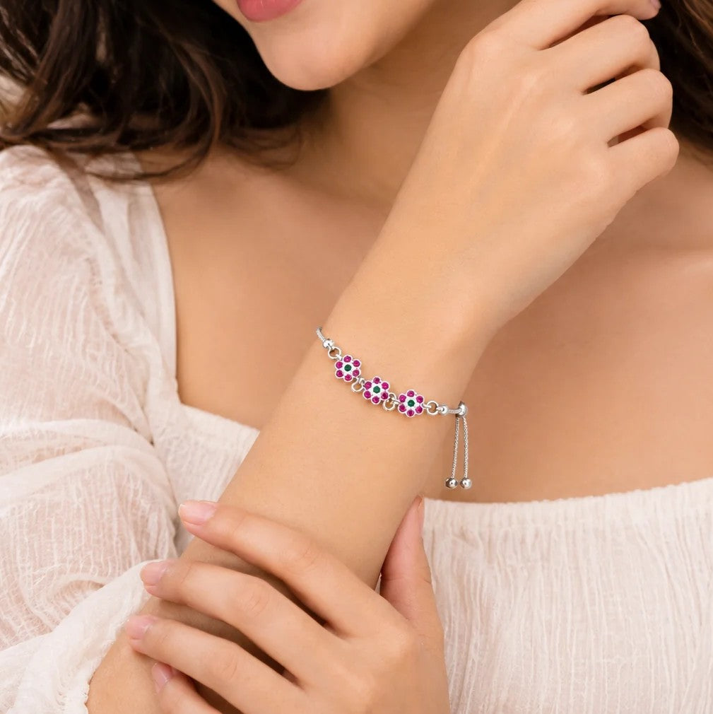 Elegant Pink Green Floral Bracelet