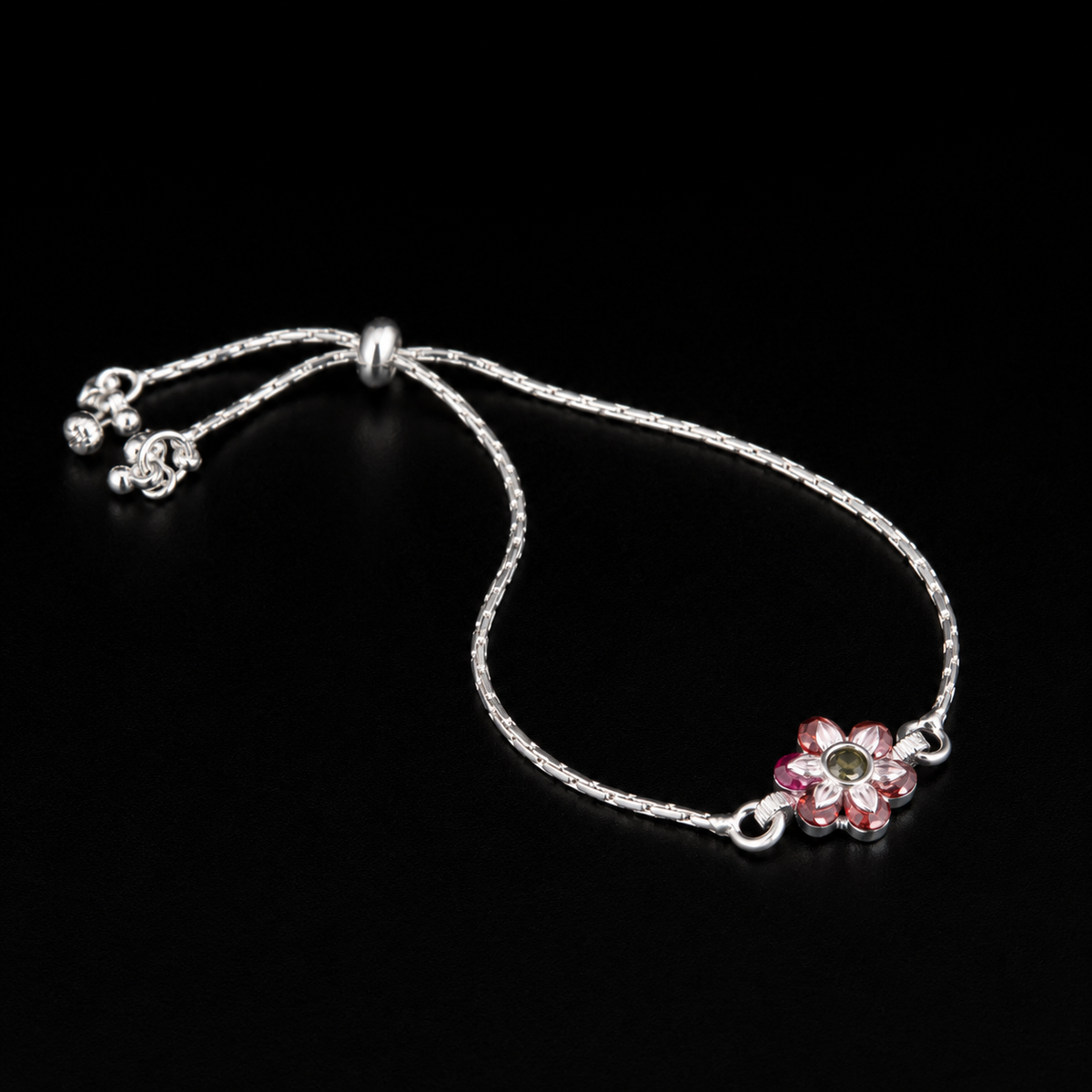 Elegant Pink Flower Charm Bracelet