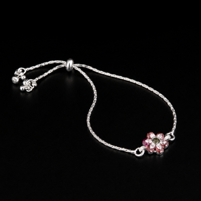 Elegant Pink Flower Charm Bracelet