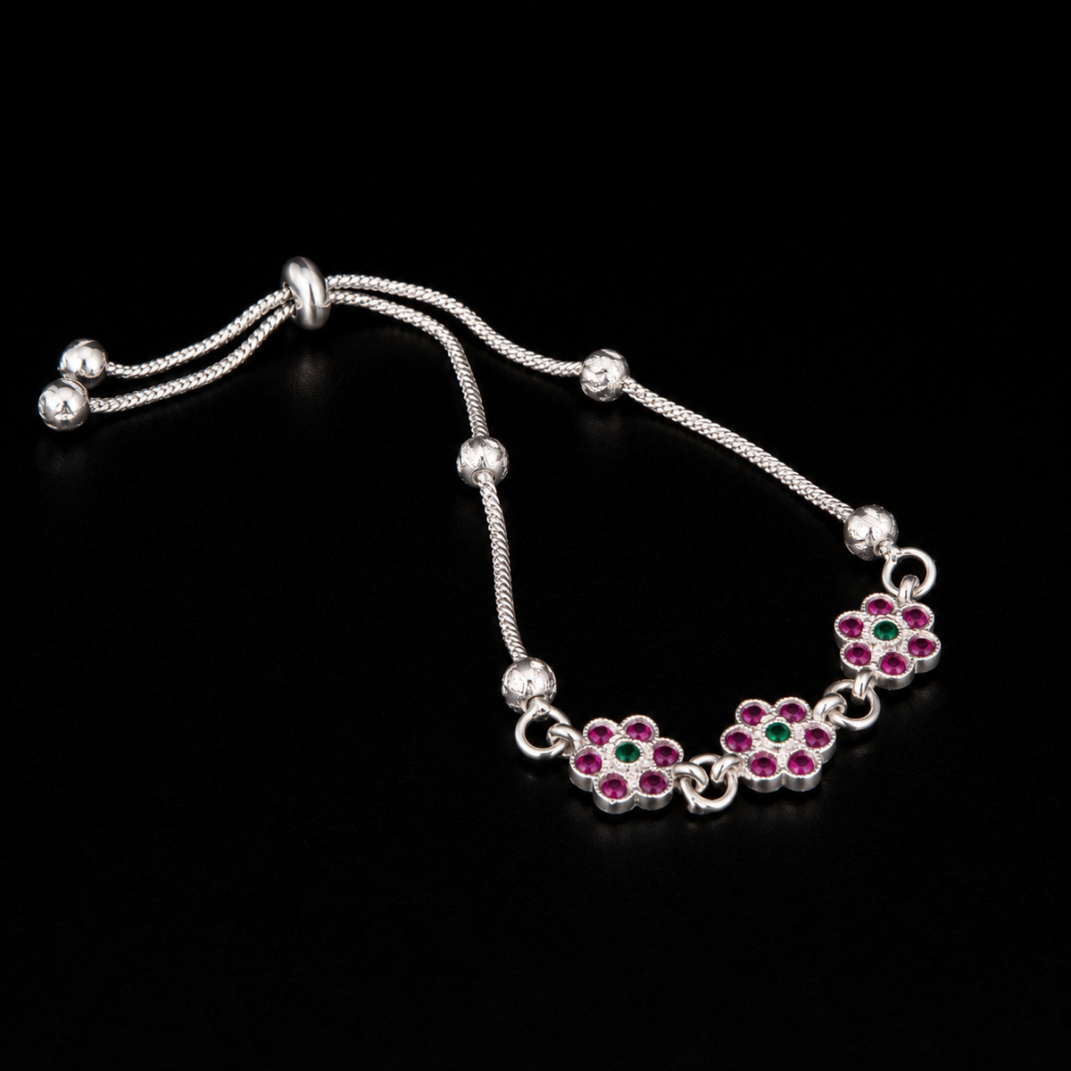 Elegant Pink Green Floral Bracelet