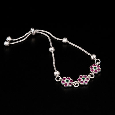 Elegant Pink Green Floral Bracelet