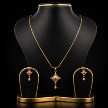 Geometric Pendant & Earrings Set with Red Accents