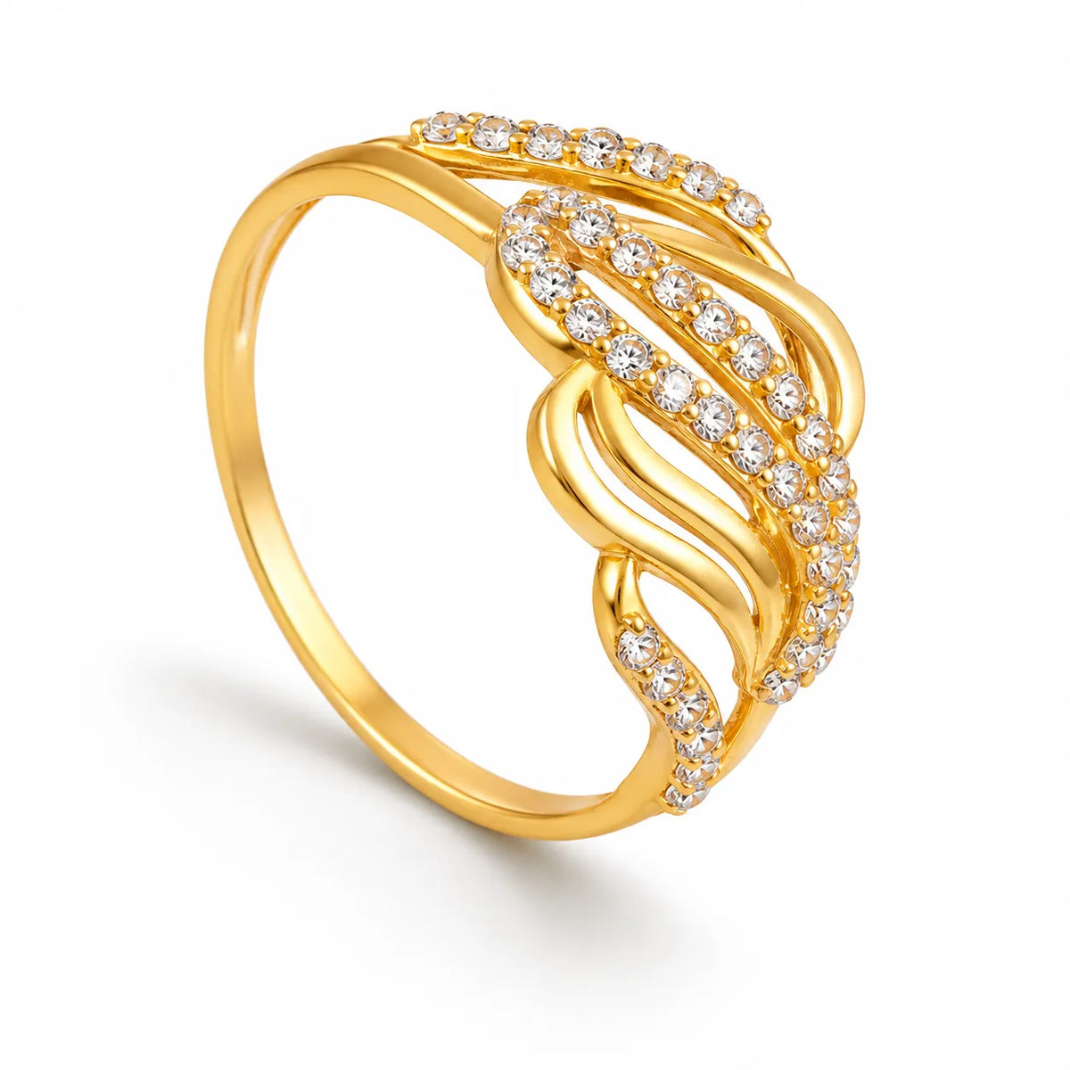 Elegant Gold-Tone Leaf Design Ring with White Stones