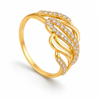 Elegant Gold-Tone Leaf Design Ring with White Stones