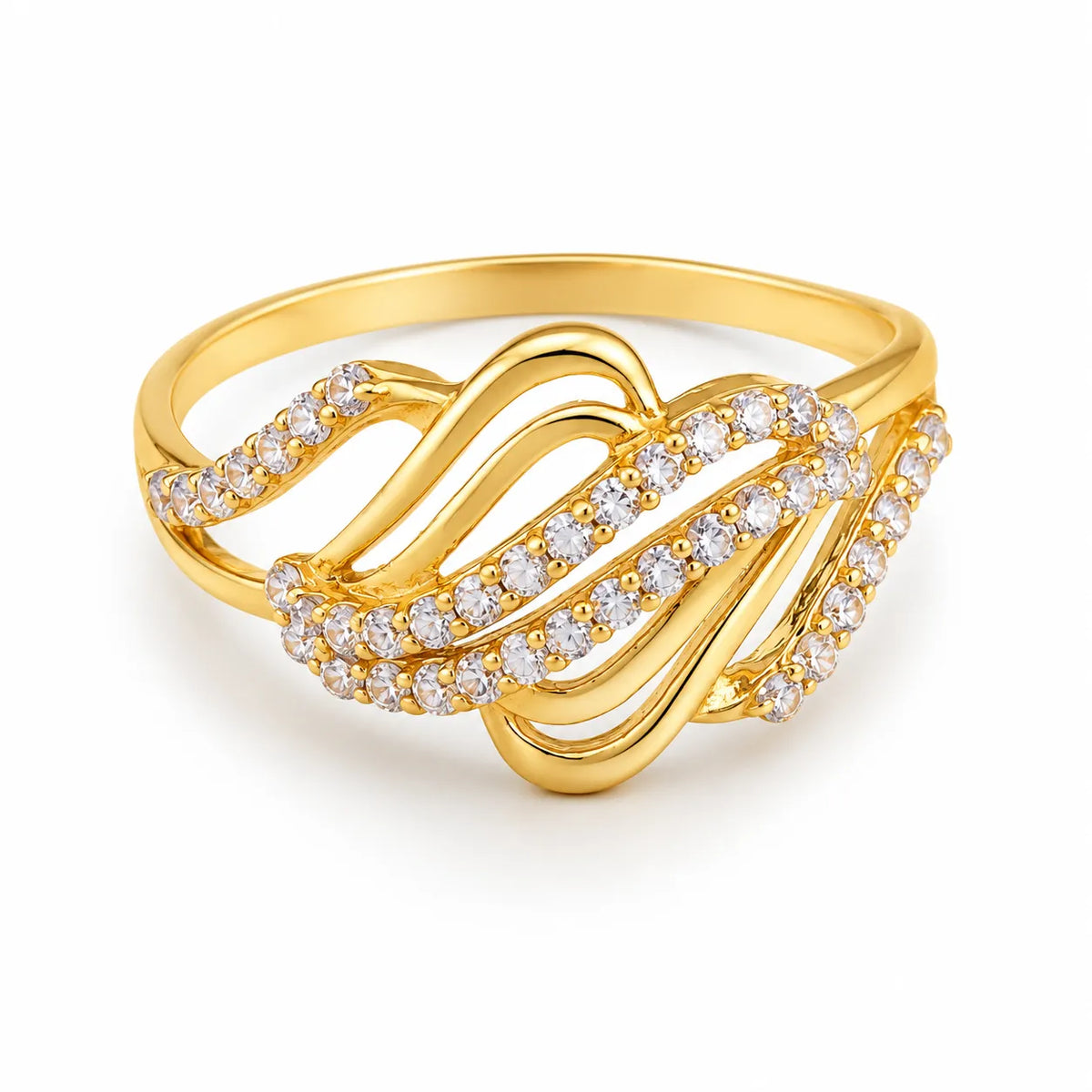 Elegant Gold-Tone Leaf Design Ring with White Stones