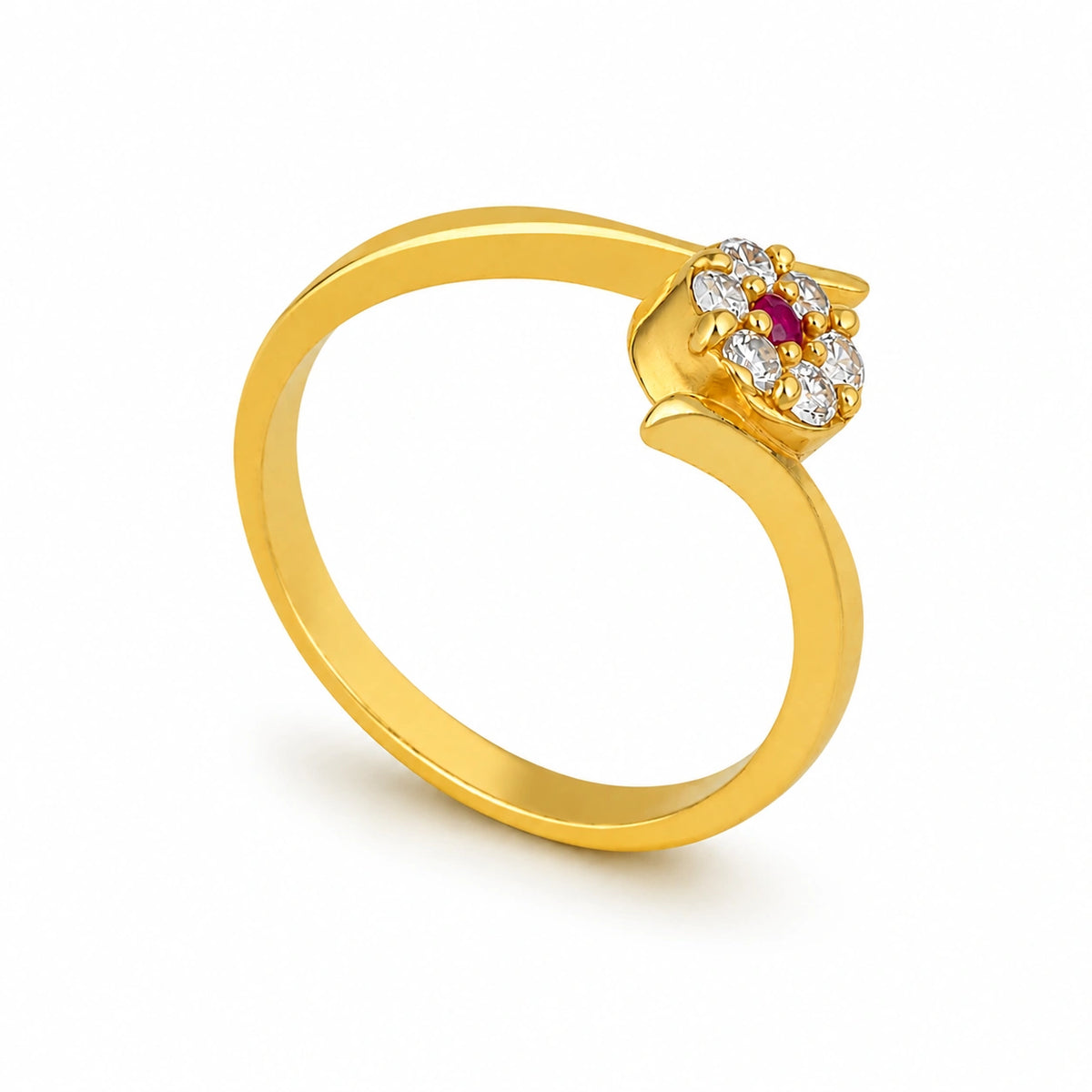 Gold-Plated Red & White Stone Ladies Ring