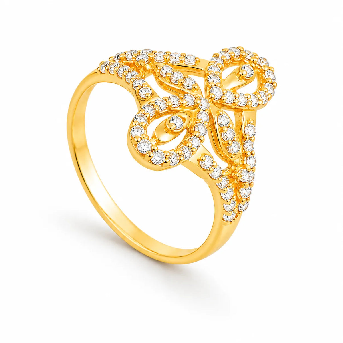 Gold-Finish Floral White Stone Ladies Ring