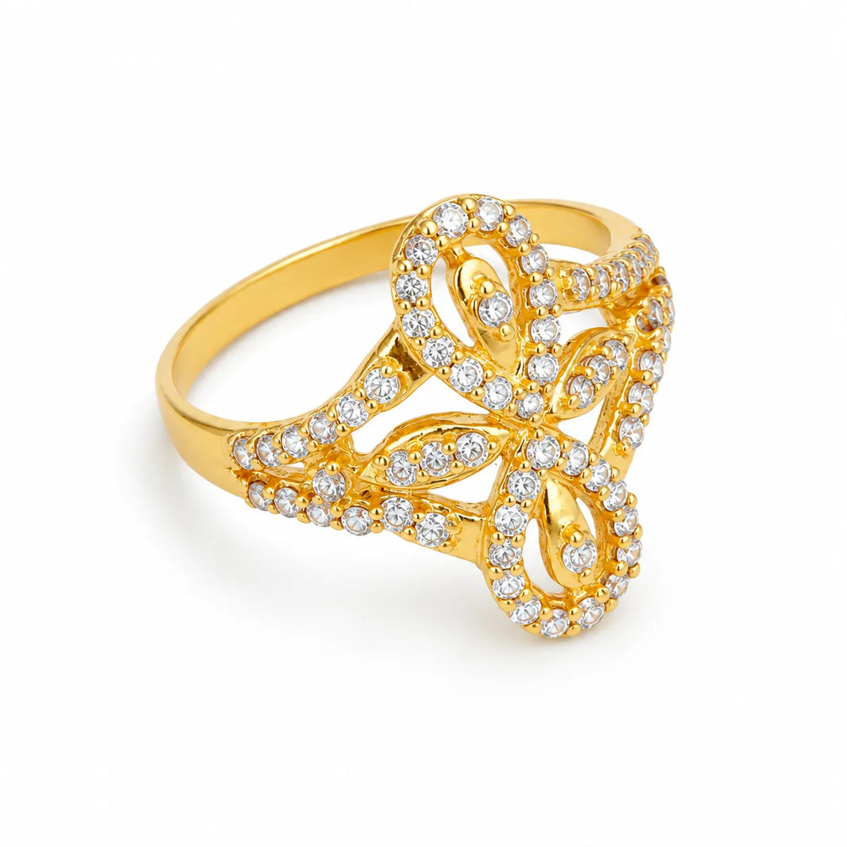 Gold-Finish Floral White Stone Ladies Ring