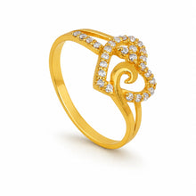 Gold-Finish Swirl Design White Stone Ladies Ring