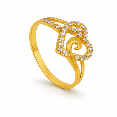 Gold-Finish Swirl Design White Stone Ladies Ring