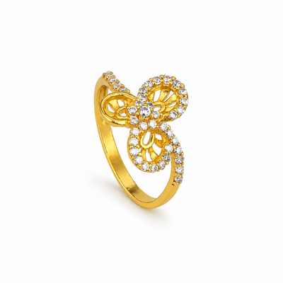 Gold-Finish Floral White Stone Ladies Ring