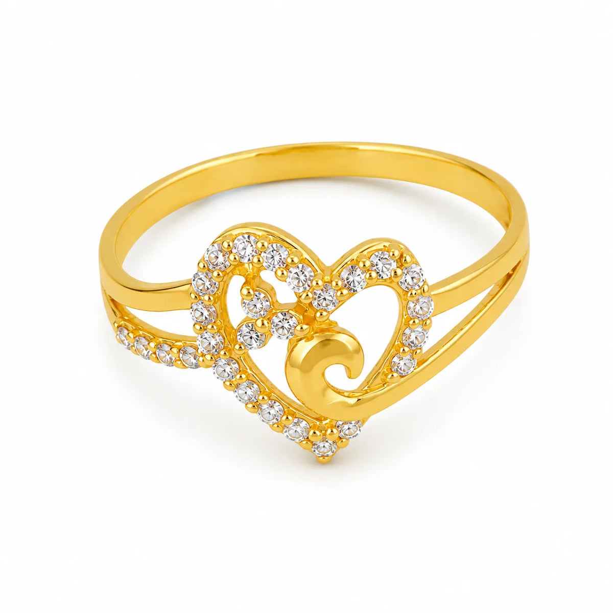 Gold-Finish Swirl Design White Stone Ladies Ring