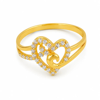 Gold-Finish Swirl Design White Stone Ladies Ring