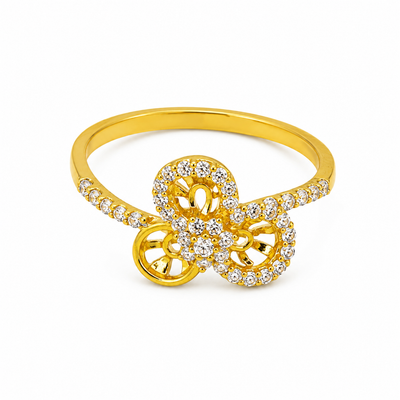 Gold-Finish Floral White Stone Ladies Ring