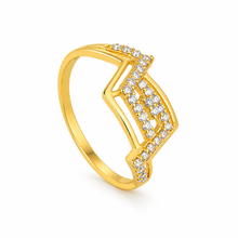 Gold-Finish Floral White Stone Ladies Ring