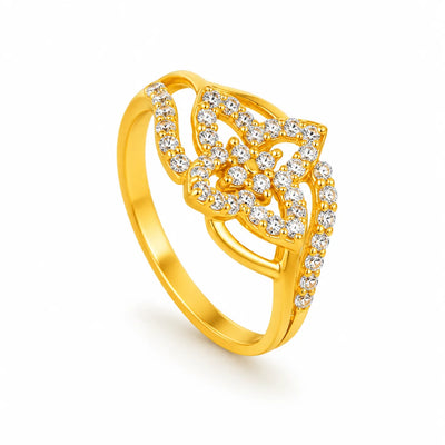 Gold-Finish Geometric White Stone Ladies Ring
