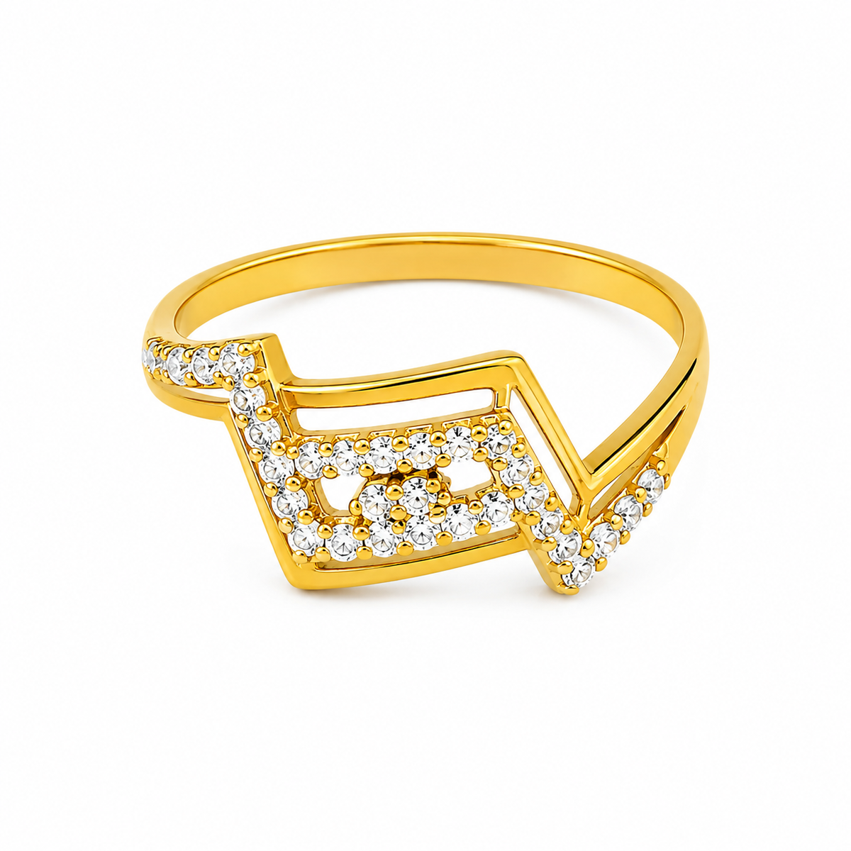 Gold-Finish Floral White Stone Ladies Ring