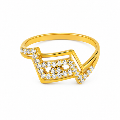 Gold-Finish Floral White Stone Ladies Ring