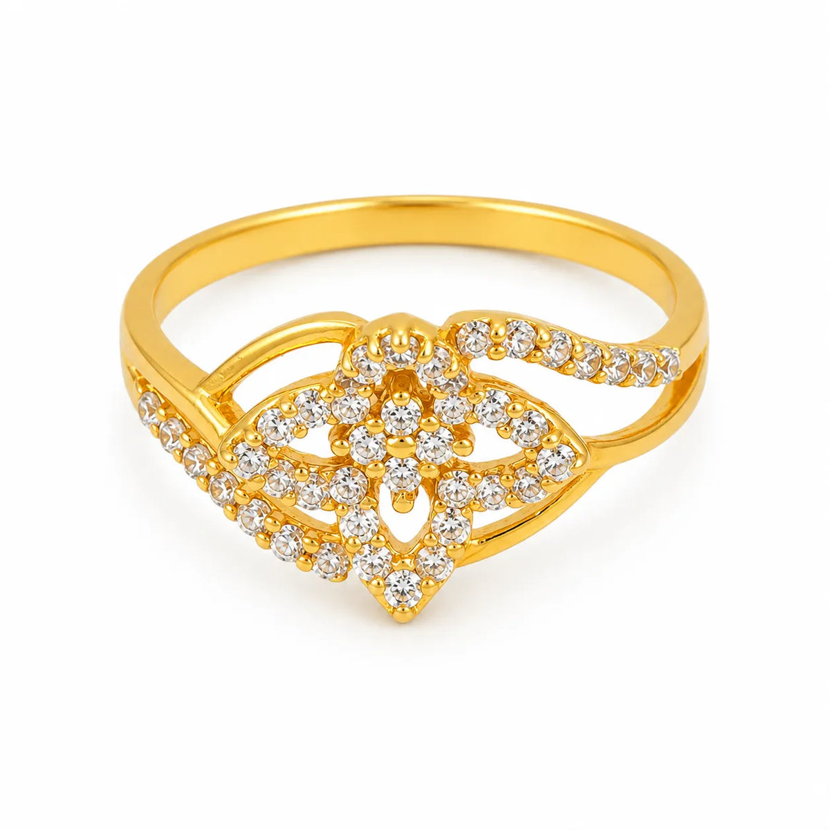 Gold-Finish Geometric White Stone Ladies Ring