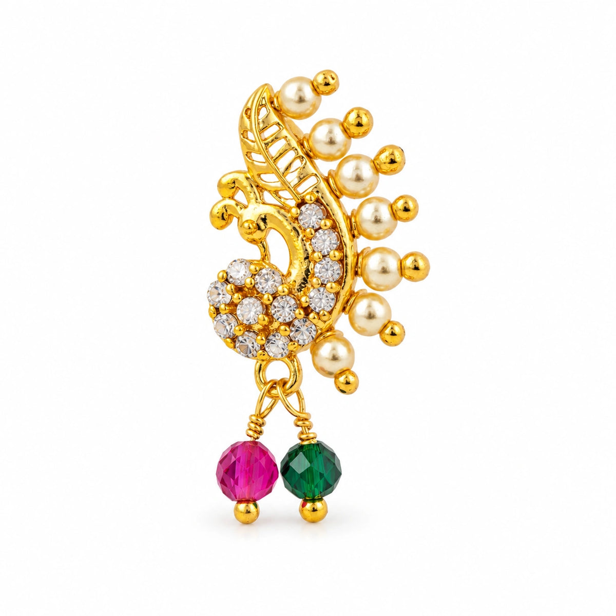 Marathi Nath Pearl Peacock Nose Ring