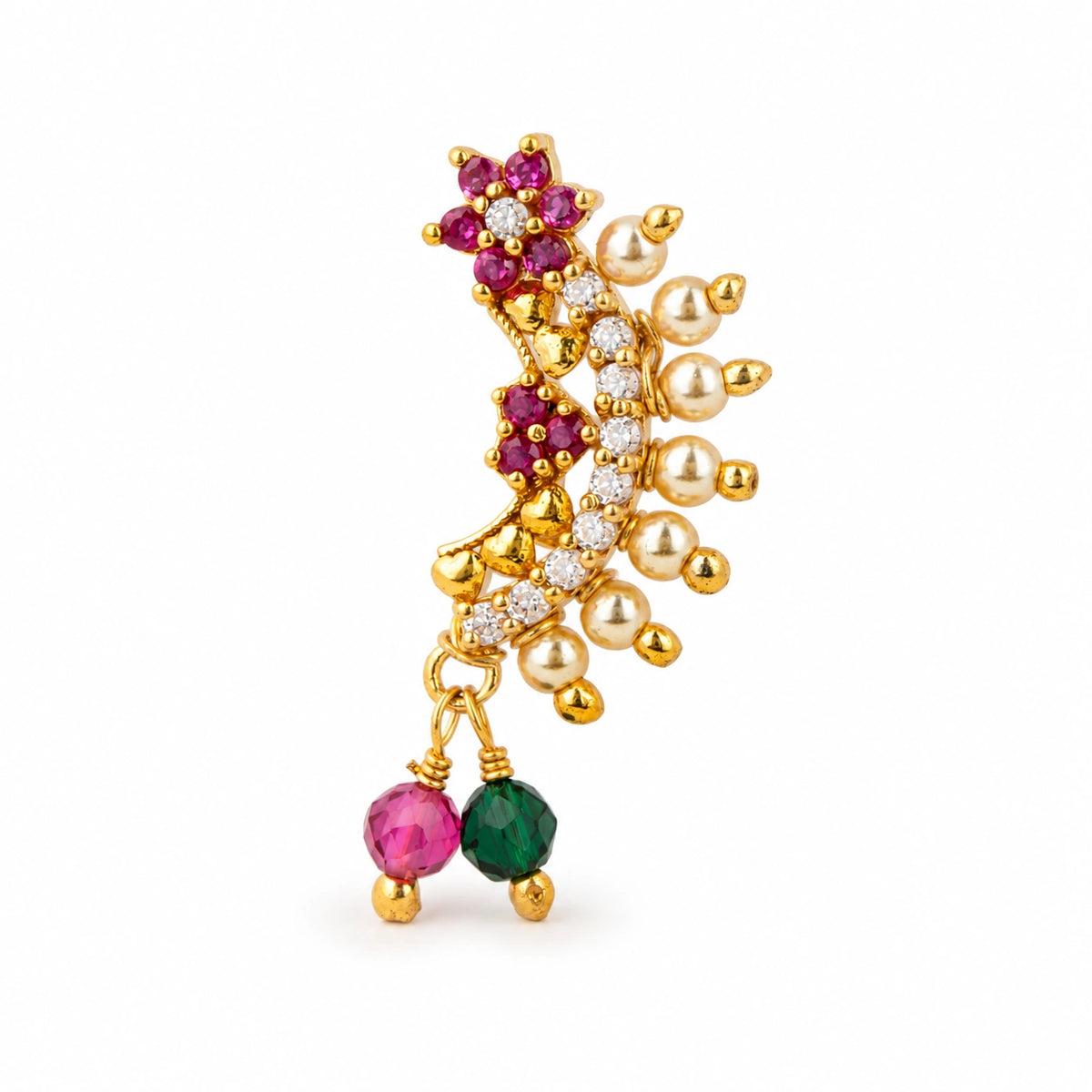 Marathi Nath Floral Curved Frame Nose Ring
