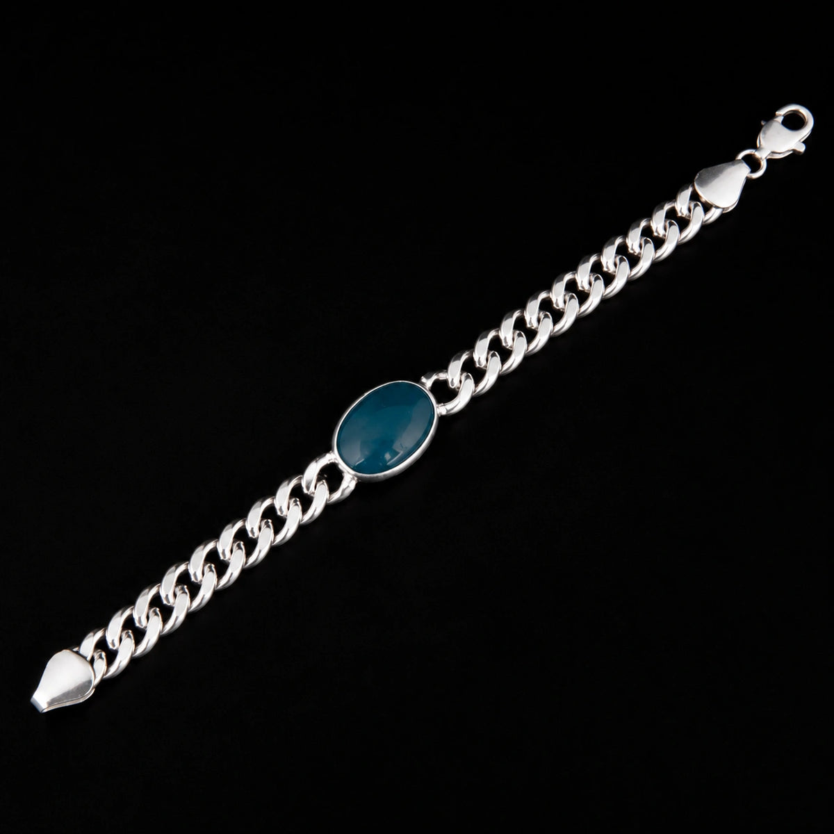 Men's Blue Stone Silver Curb Bracelet