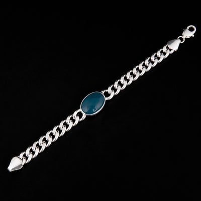 Men's Blue Stone Silver Curb Bracelet