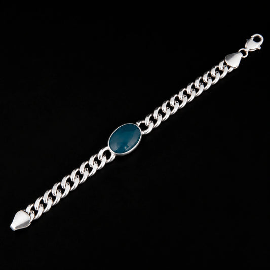Men's Blue Stone Silver Curb Bracelet