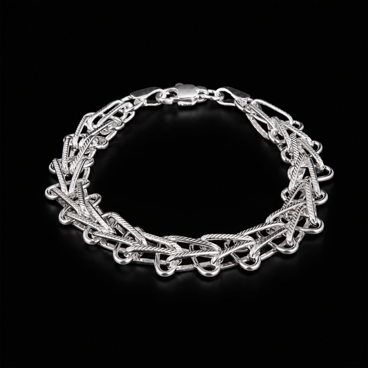 Men's Geometric Braided Silver Bracelet