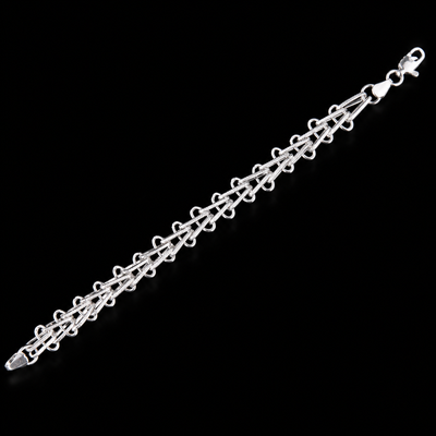 Men's Geometric Braided Silver Bracelet