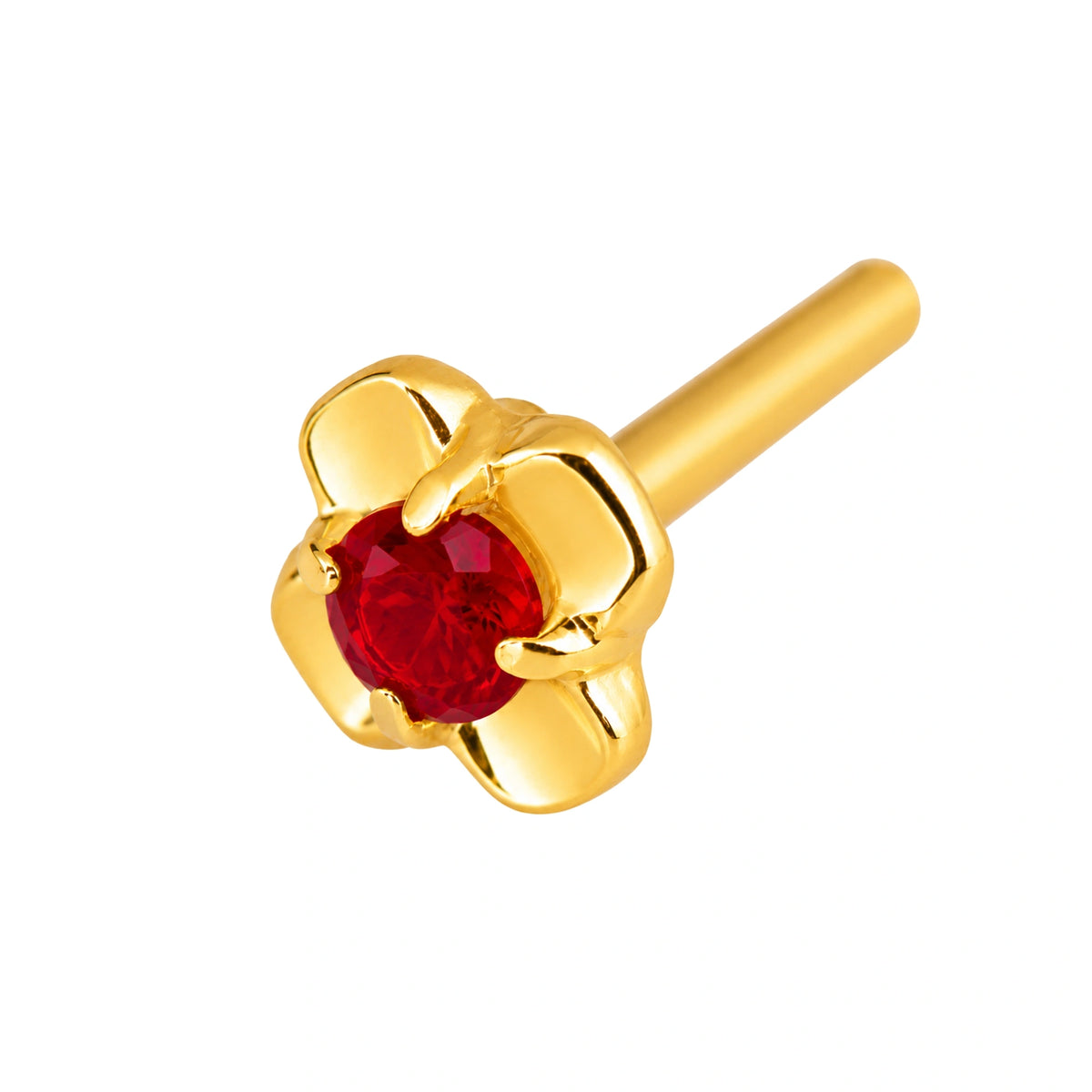 Compact Red Stone Floral Nose Pin
