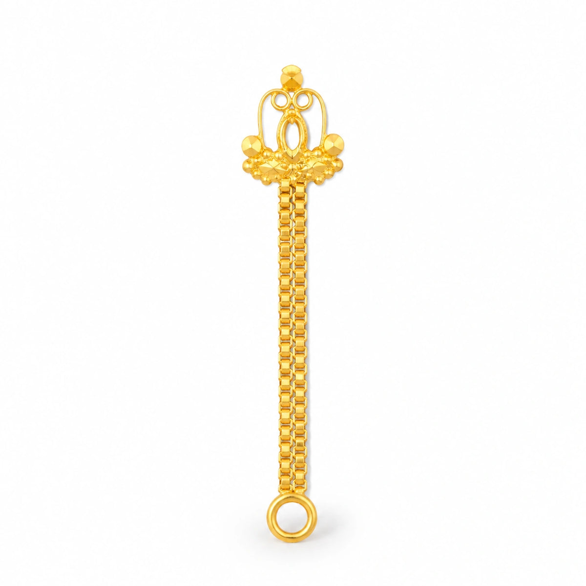 Compact Floral Crown Long-Drop Nose Pin