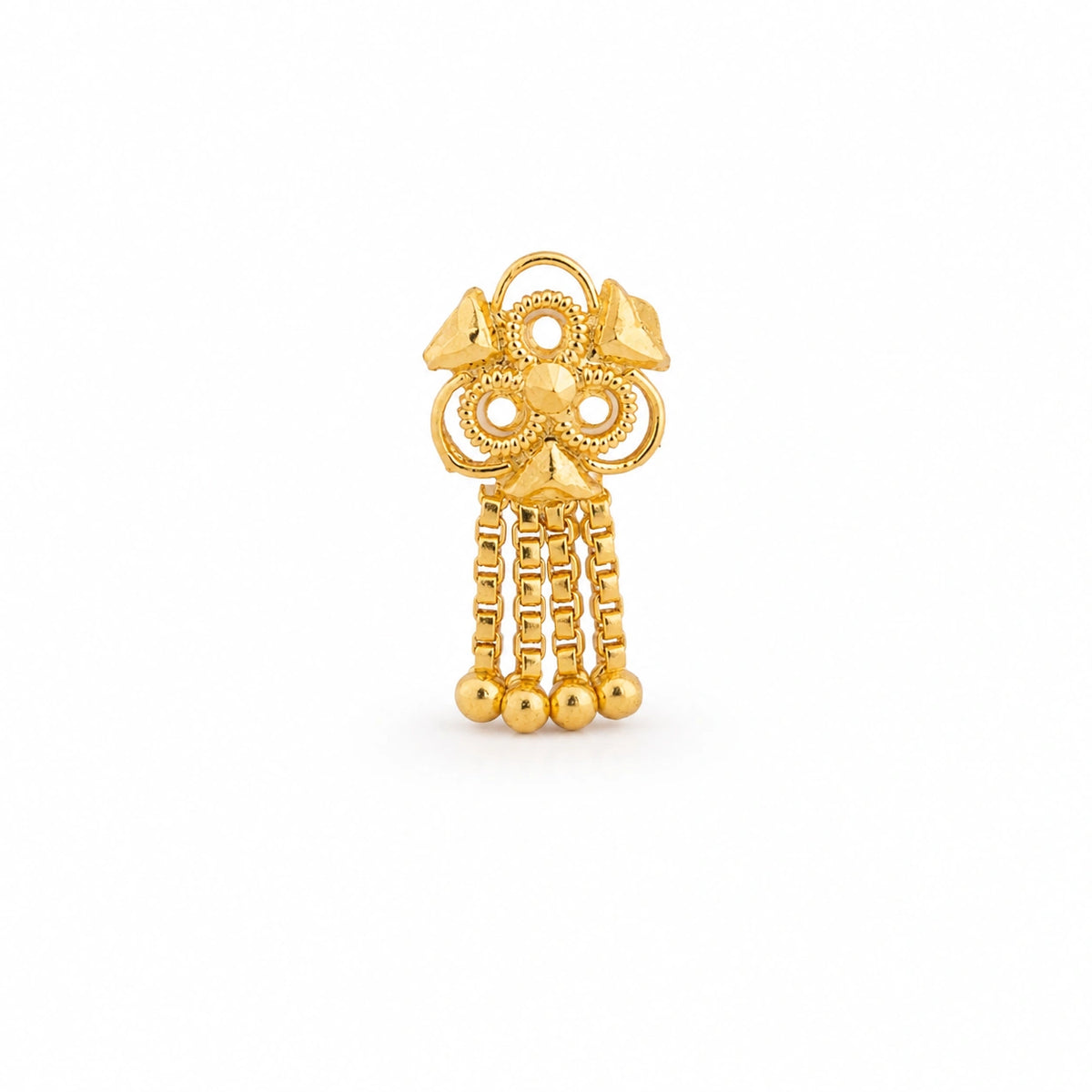 Ornate Floral Crown Multi-Chain Nose Pin