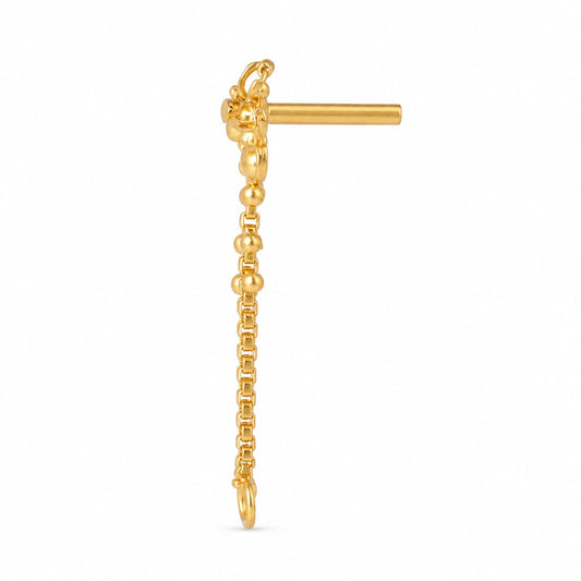 Elegant Floral Crown Long-Drop Nose Pin