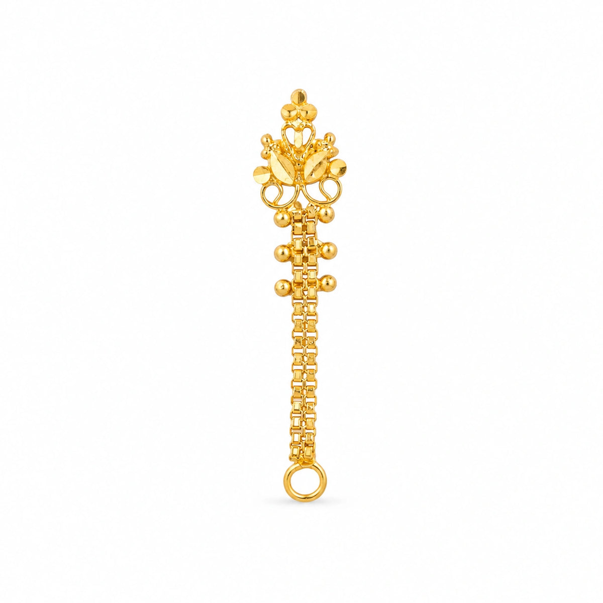 Heart-Motif Floral Long-Drop Nose Pin