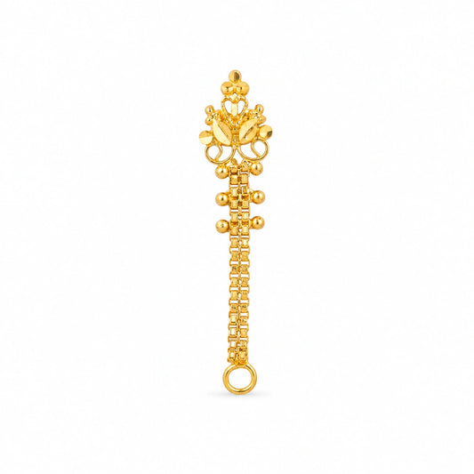 Heart-Motif Floral Long-Drop Nose Pin