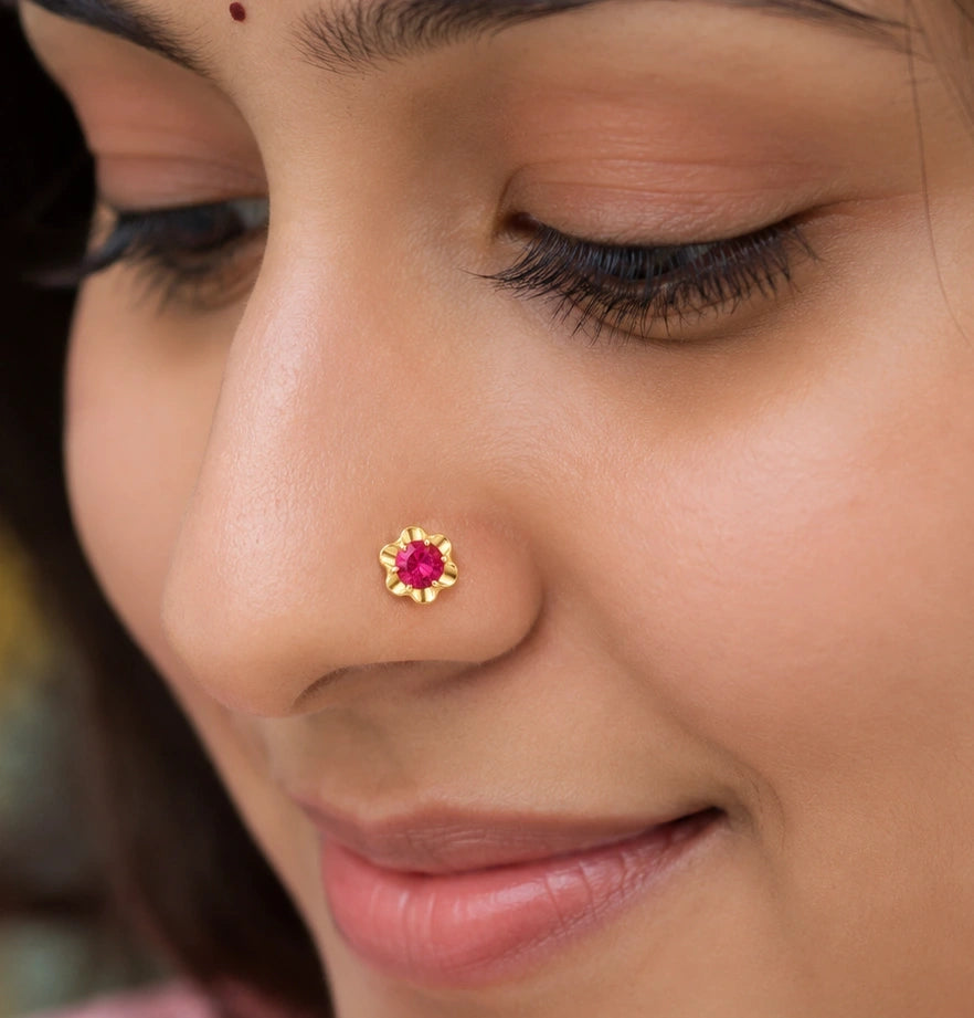 Pink Stone Floral Nose Pin